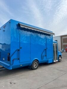 Alt view of closed awning on mobile trailer